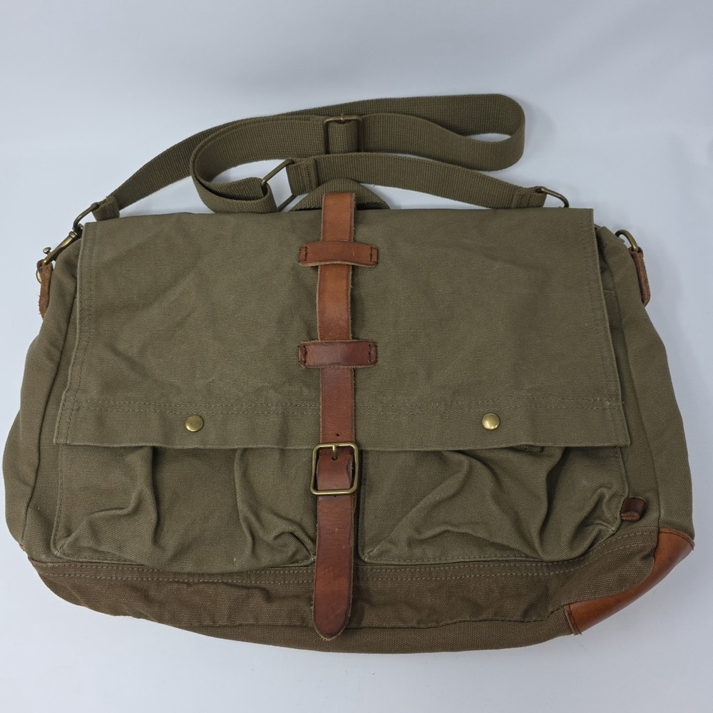 American Eagle Y2K Military Style Canvas Messenger Bag Army Green